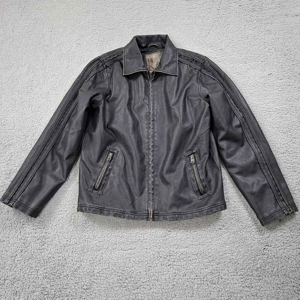 BKE Men's Black Faux Leather Biker Jacket Athletic Fit Full Zip Size M Patina